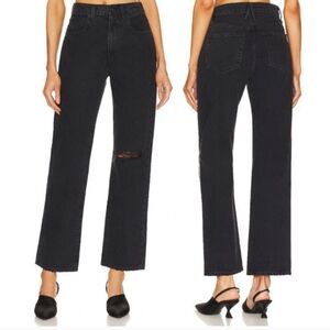 SLVRLAKE London Crop Long Gone Washed Black Distressed Straight Leg Jeans Sz 29